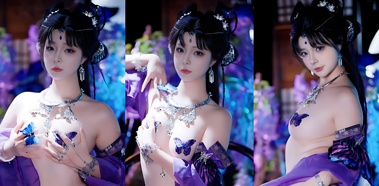 极品福利姬【yuuhui玉汇】最新幻蝶系列写真流出，半透紫纱遮不住傲然雪乳，翘臀玉足纯欲诱惑爆棚